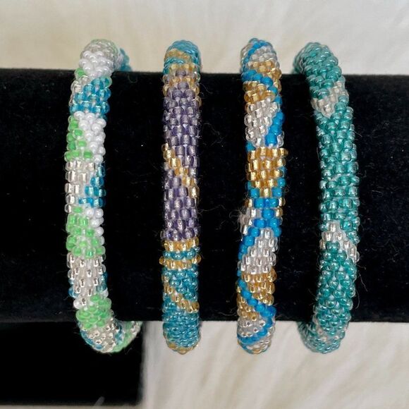 HAND CRAFTED in Nepal Beaded Bracelets (set of 4) #168 - Picture 1 of 3